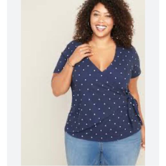 Old Navy Polka Dot Wrap Top Blouse Shirt Navy Blue XL - Picture 1 of 5